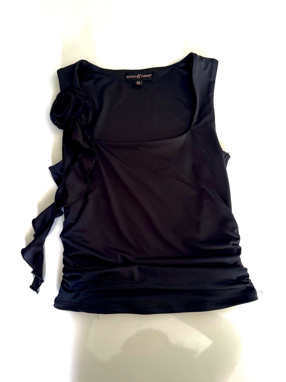 Black Square Neck Top with 3D Rose